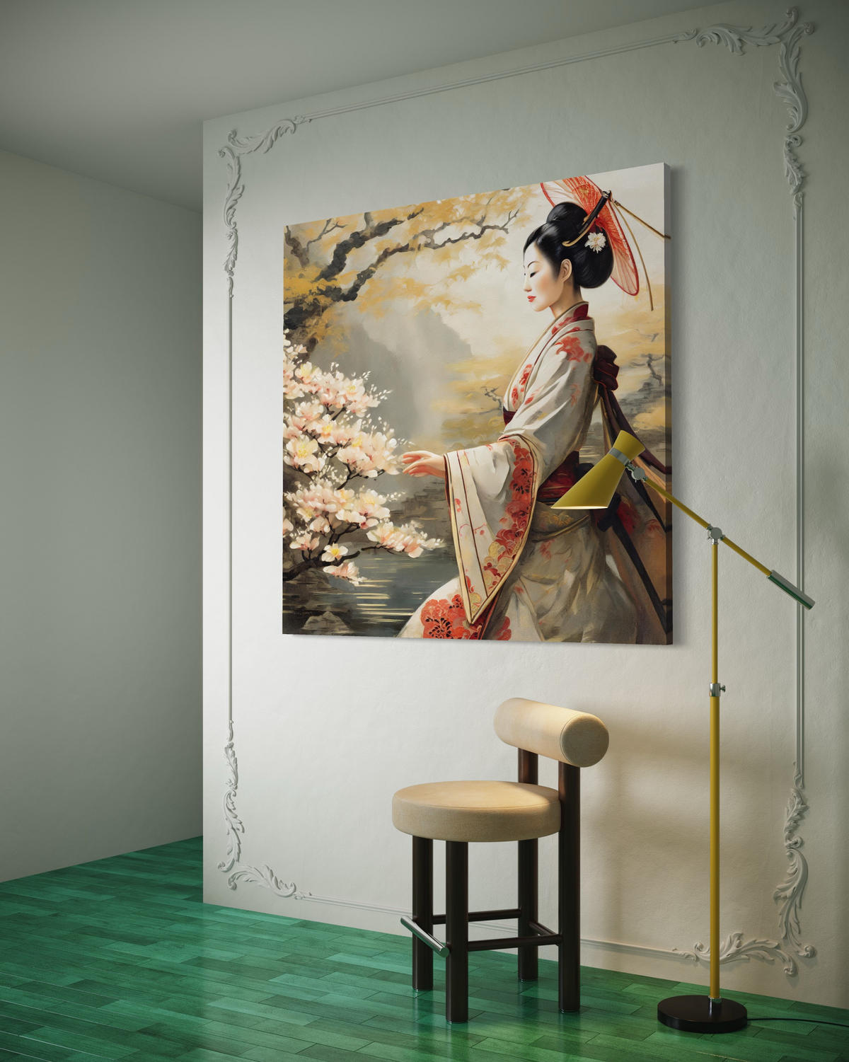 WANDBILD japanische geisha natur - Beige, Textil (40/40cm) - Feeby