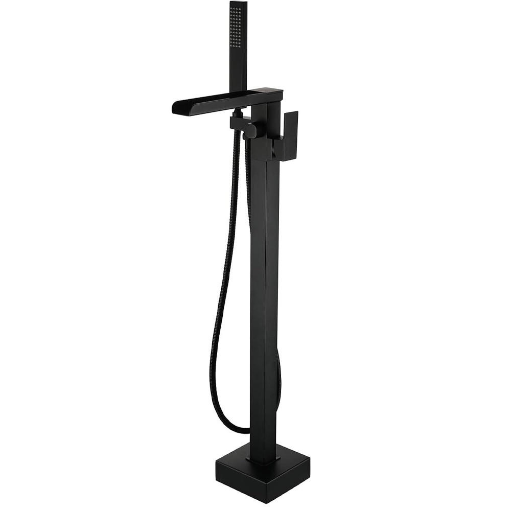BADEWANNENARMATUR freistehend mit Wasserfallauslauf und Handbrause, schwarzer Griff, Innenanschluss - Schwarz, Metall (15/105/25cm) - TVTIUO