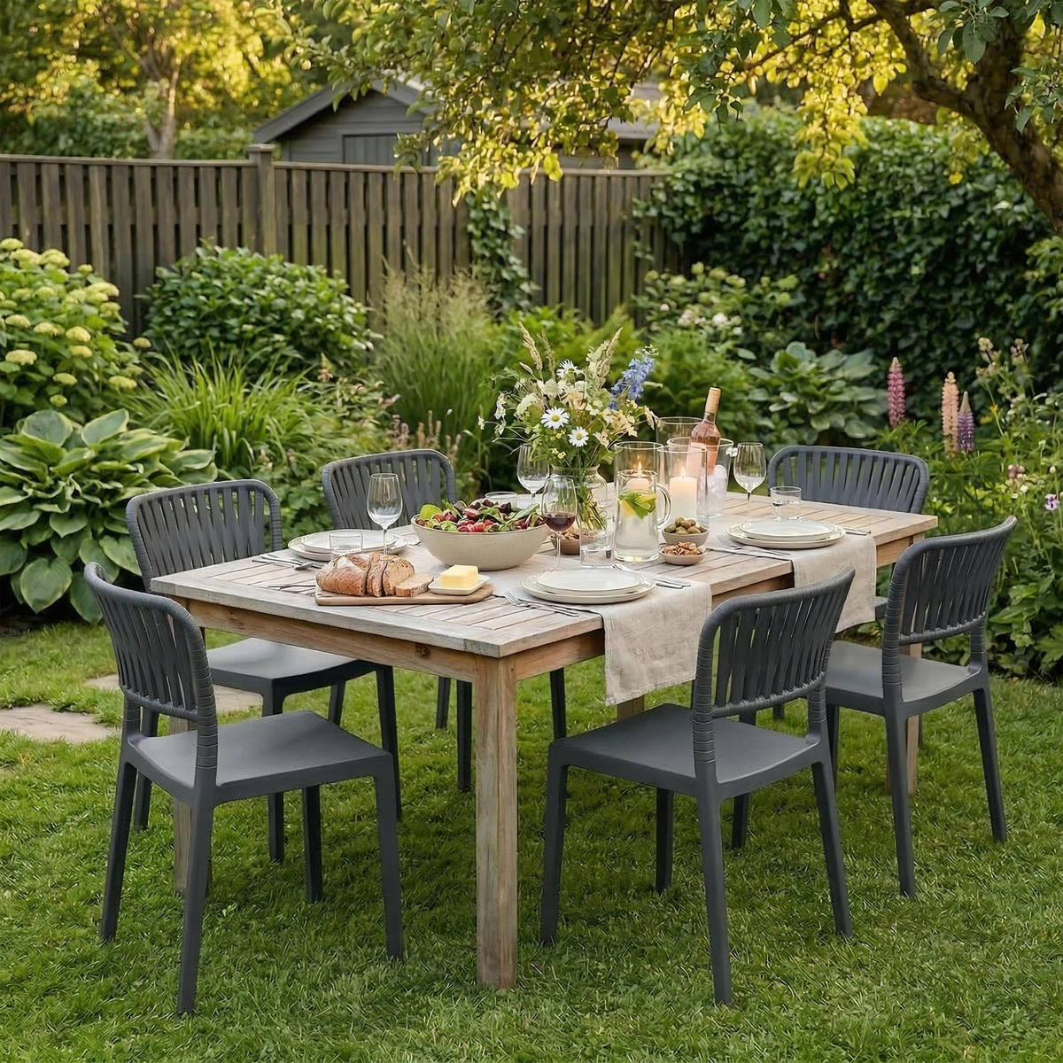 GARTENSTUHL 4er Set Kunststoff Dunkelgrau - Dunkelgrau, Kunststoff (45/84/55cm) - CLP