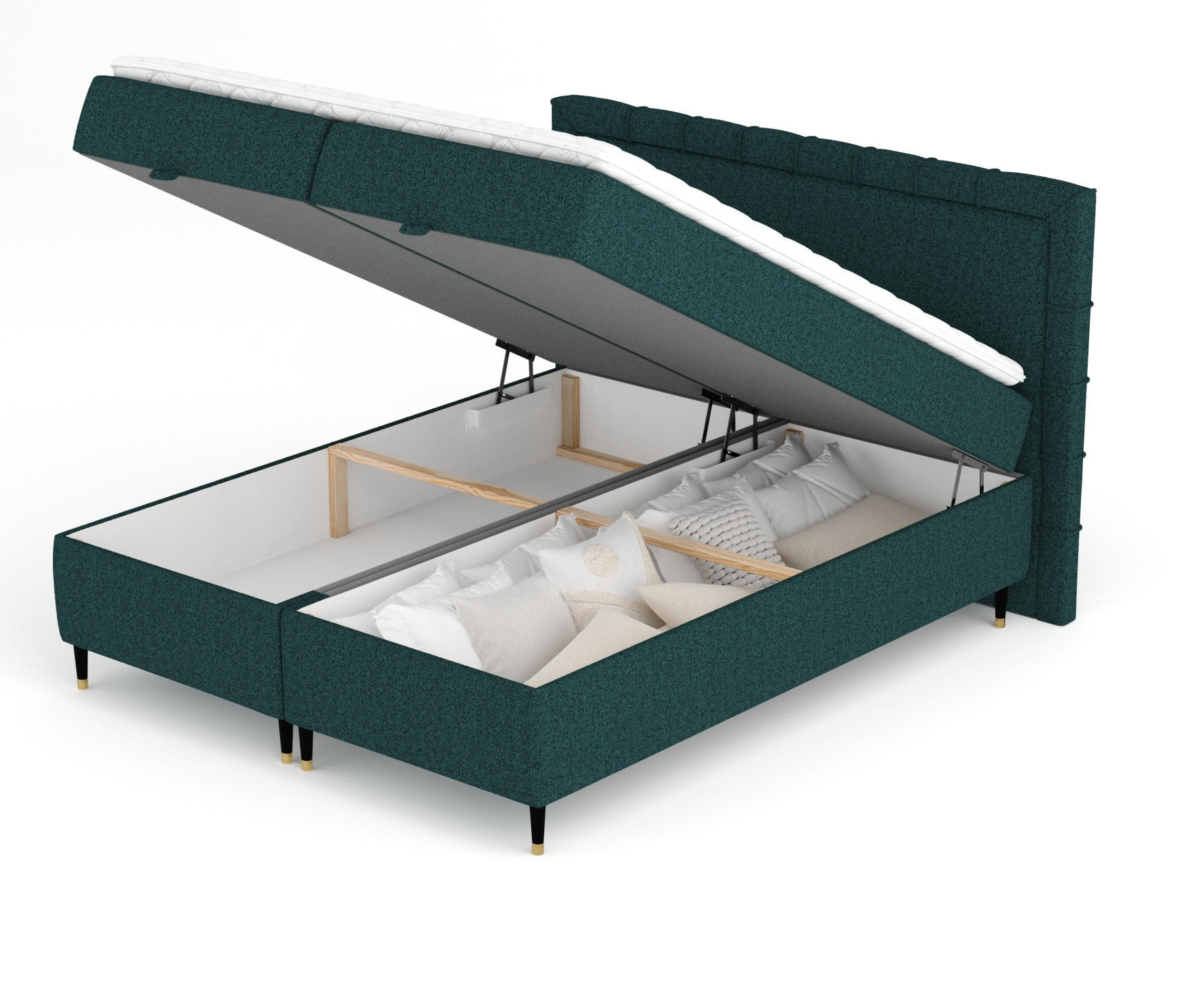 BOXBETT Voyage Grün 140/200 cm mit Matratze und Topper - Schwarz/Grün, Holz/Holzwerkstoff (140/200cm) - Maison de Reve