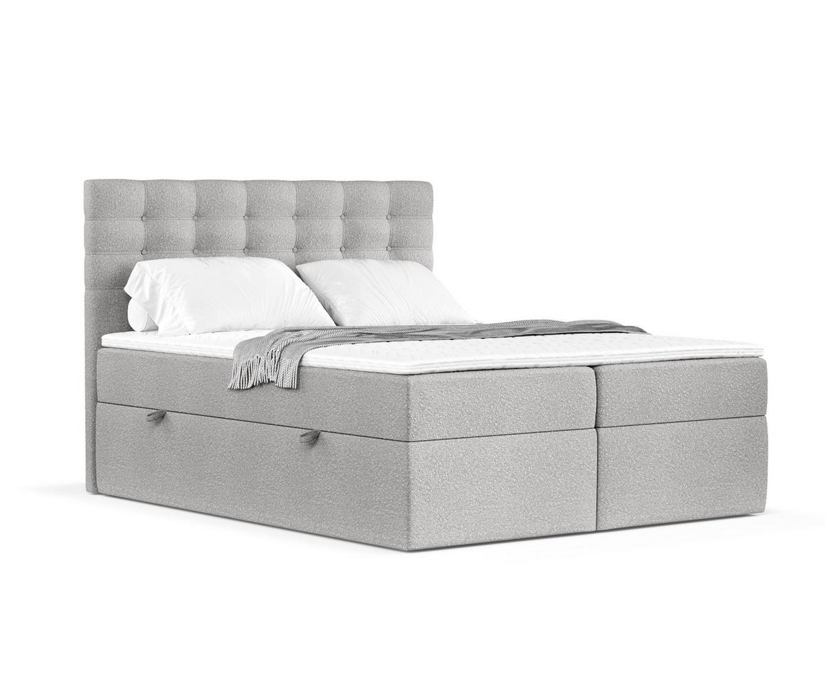 BOXBETT Sansa Grau 120/200 cm mit Taschenmatratze und Topper - Schwarz/Grau, Holz/Holzwerkstoff (120/200cm) - Maison de Reve