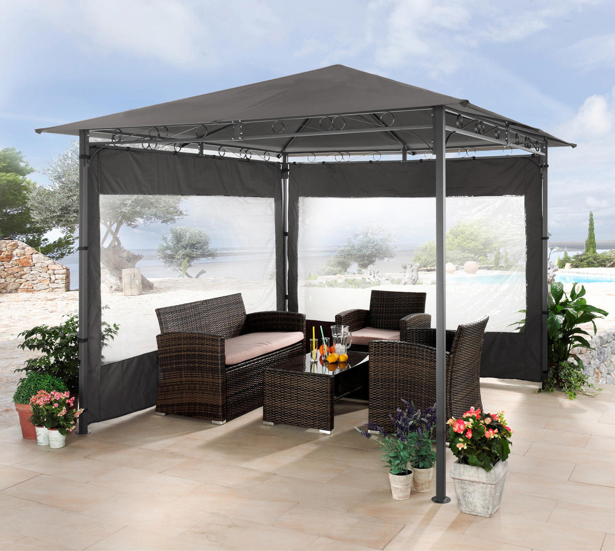 2 Seitenteile 250x190cm mit Fenster Grau - Grau, Kunststoff/Textil (250/190/250cm) - QUICK STAR