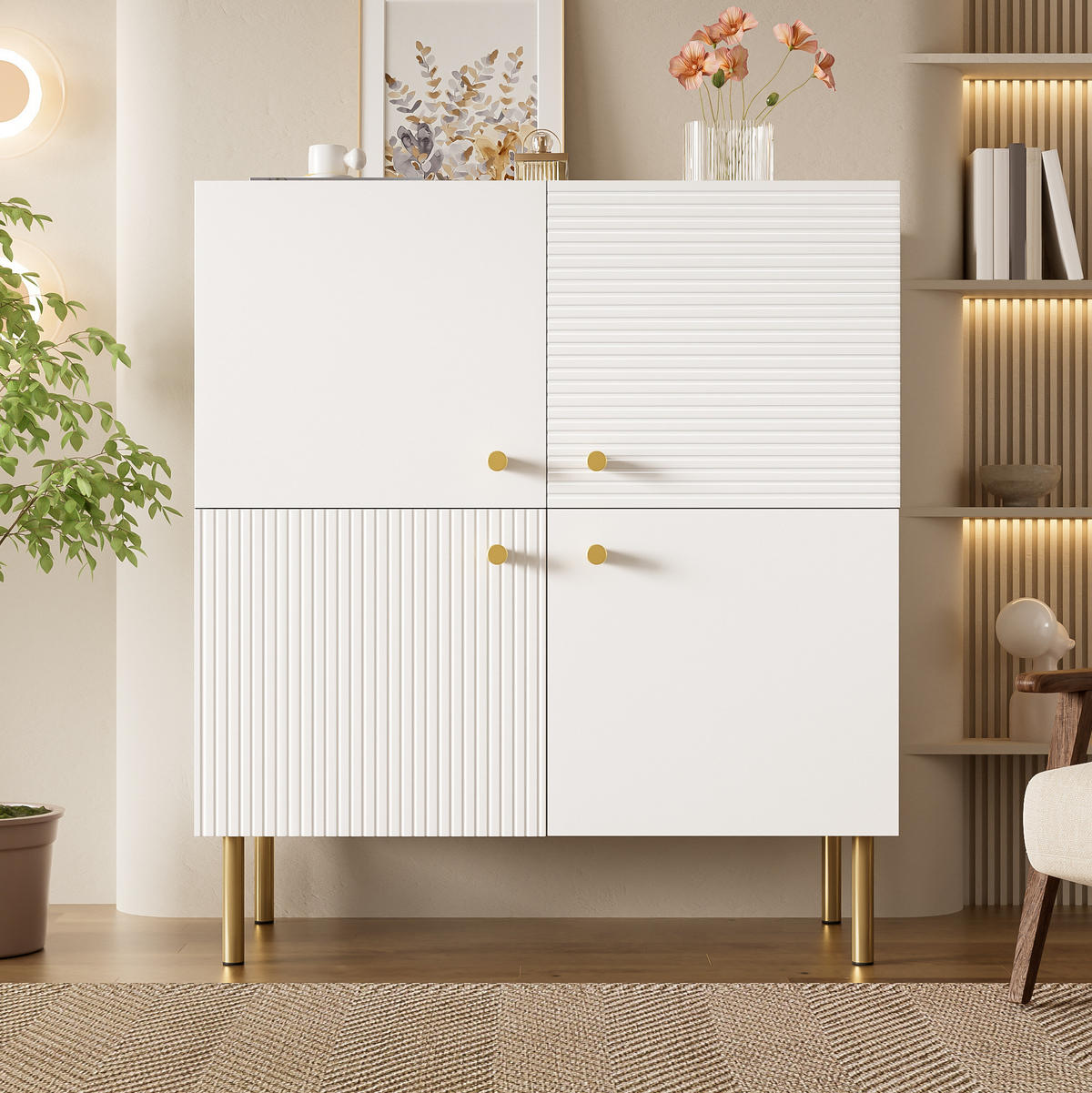 SIDEBOARD 80/36/90 cm weiß aus MDF mit Stahlbeinen - Weiß, Holzwerkstoff (36/90/80cm) - OKWISH