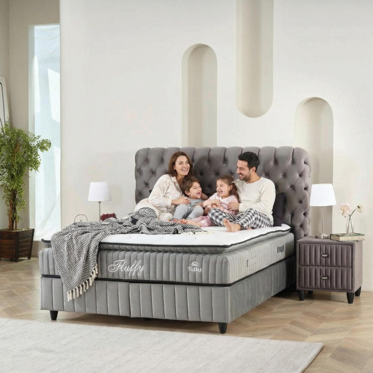 BOXBETT Fluffy Set Nature 140x200 - Anthrazit, Holz (140/200cm) - Gowoll