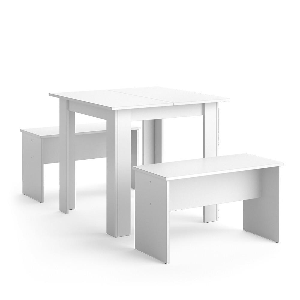 ESSTISCH SET Sentio Weiß 80 x 80 cm mit 2 Bänken - Weiß, Holzwerkstoff (80/73/80cm) - Vicco