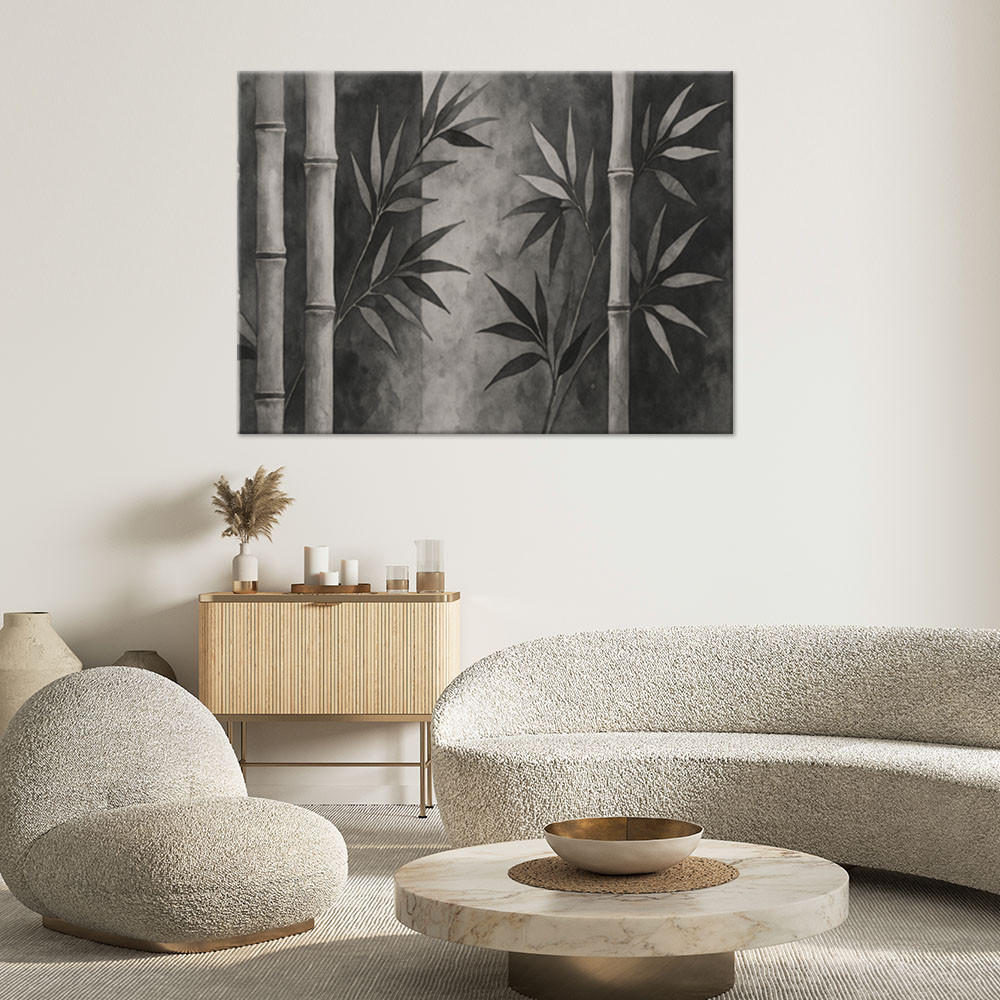 LEINWANDBILD Bambus Blätter Aquarell Grau Natur Zen 100x70cm - Grau, Textil (100/70cm) - Feeby