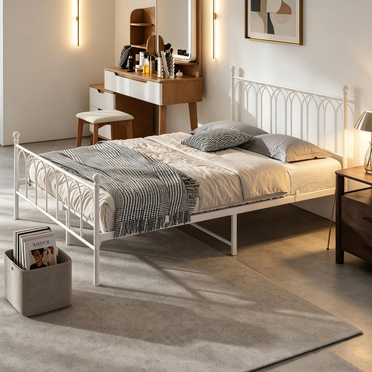 METALLBETT 140/200 cm in Weiß mit Metallgestell und Stauraum - Weiß, Metall (140/200cm) - OKMYHOME