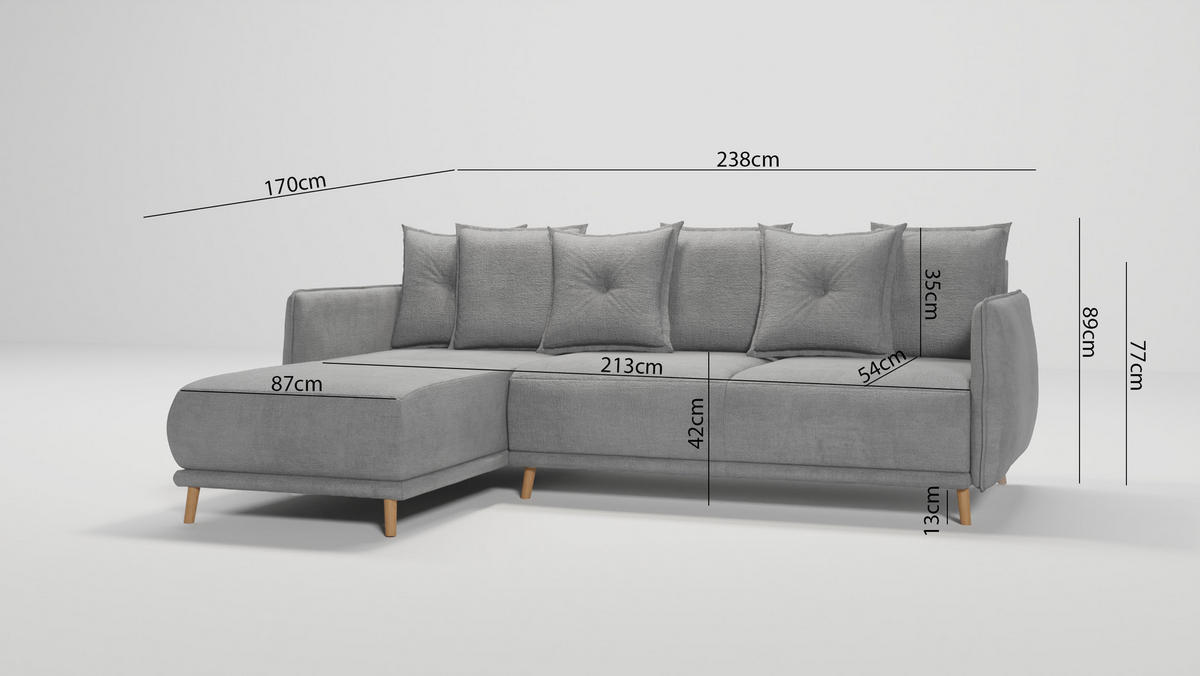 ECKSOFA Chroma Grau Luxusmicrofaser - Braun/Grau, Holz/Textil (238/170cm) - S-Style Möbel