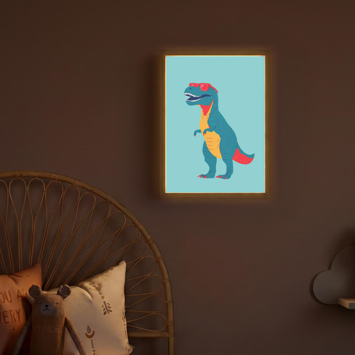 NACHTTISCHLAMPE MIT AKKU Dinosaurier - Blau - Sonnenbrille 30x40 cm - Hellblau, Holzwerkstoff (8/30/40cm) - OnlyWow