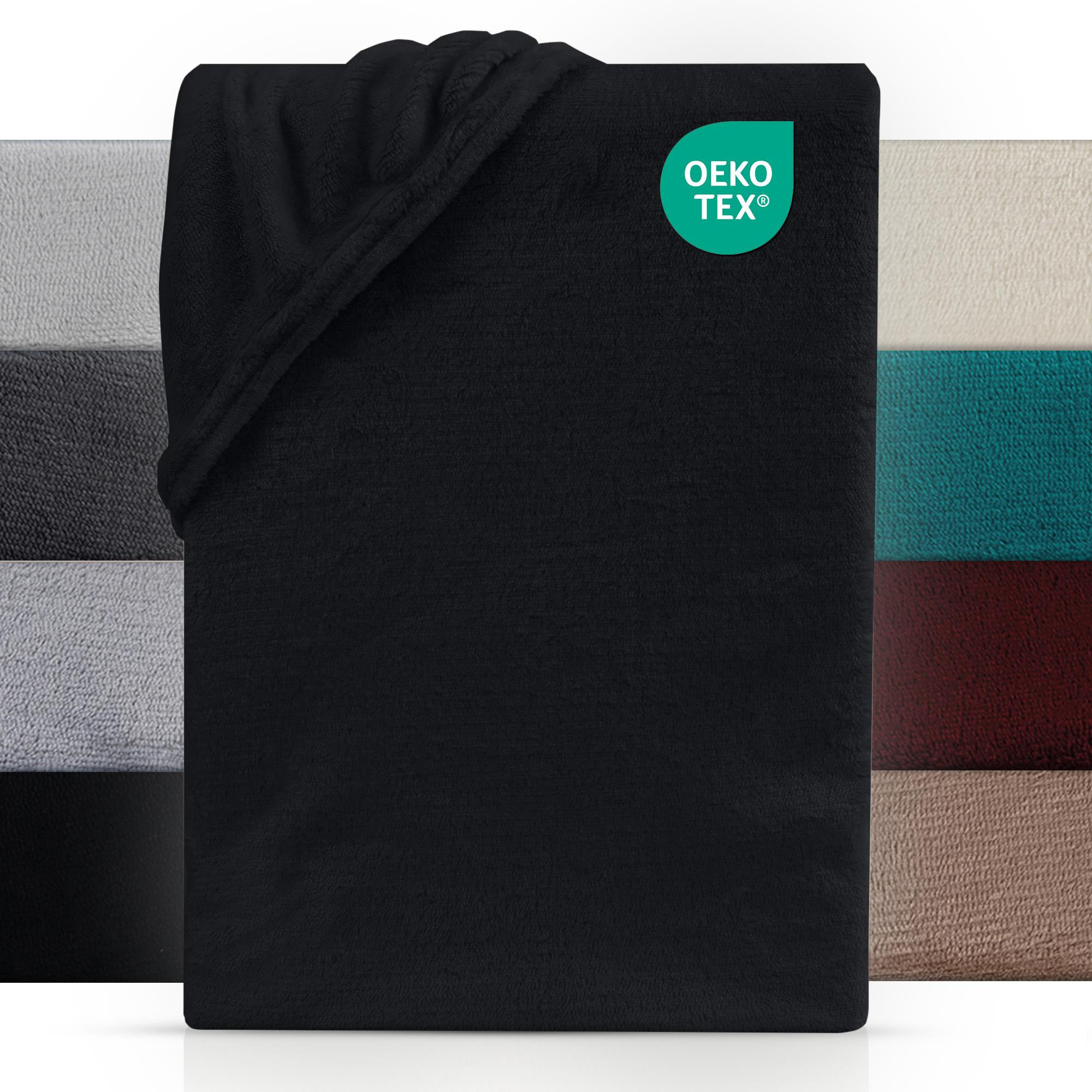 BOXSPRING-SPANNBETTLAKEN Cashmere Touch 180-200x200-220 cm, Warmes Winter Bettlaken Schwarz - Schwarz, Textil (200/220cm) - Carpe Sonno