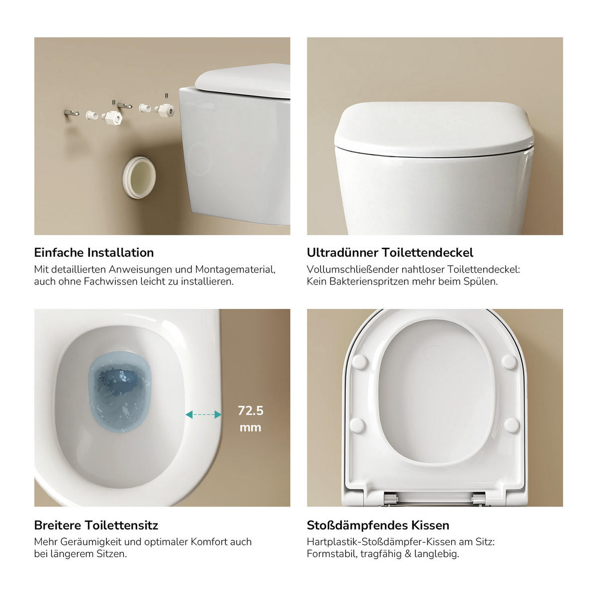 WAND-WC Spülrandlose CT02 49/37 cm Glänzend-Weiß - Weiß, Keramik (37/36/49cm) - EMKE