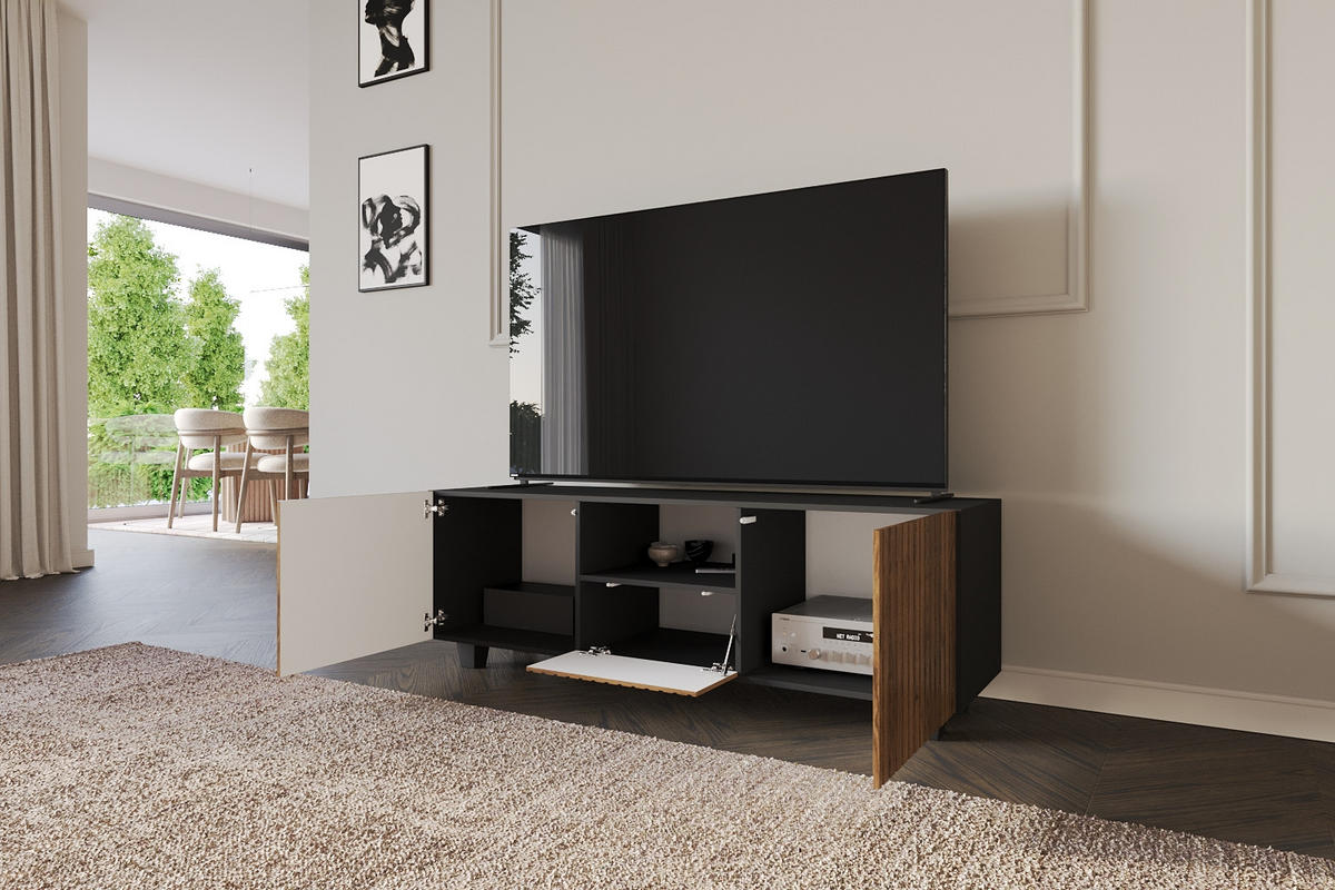 LOWBOARD KITO-S 140x50x41 cm - Schwarz / Katania - Eiche Wotan/Schwarz, Holzwerkstoff (140/50/41cm) - ALTDECOR