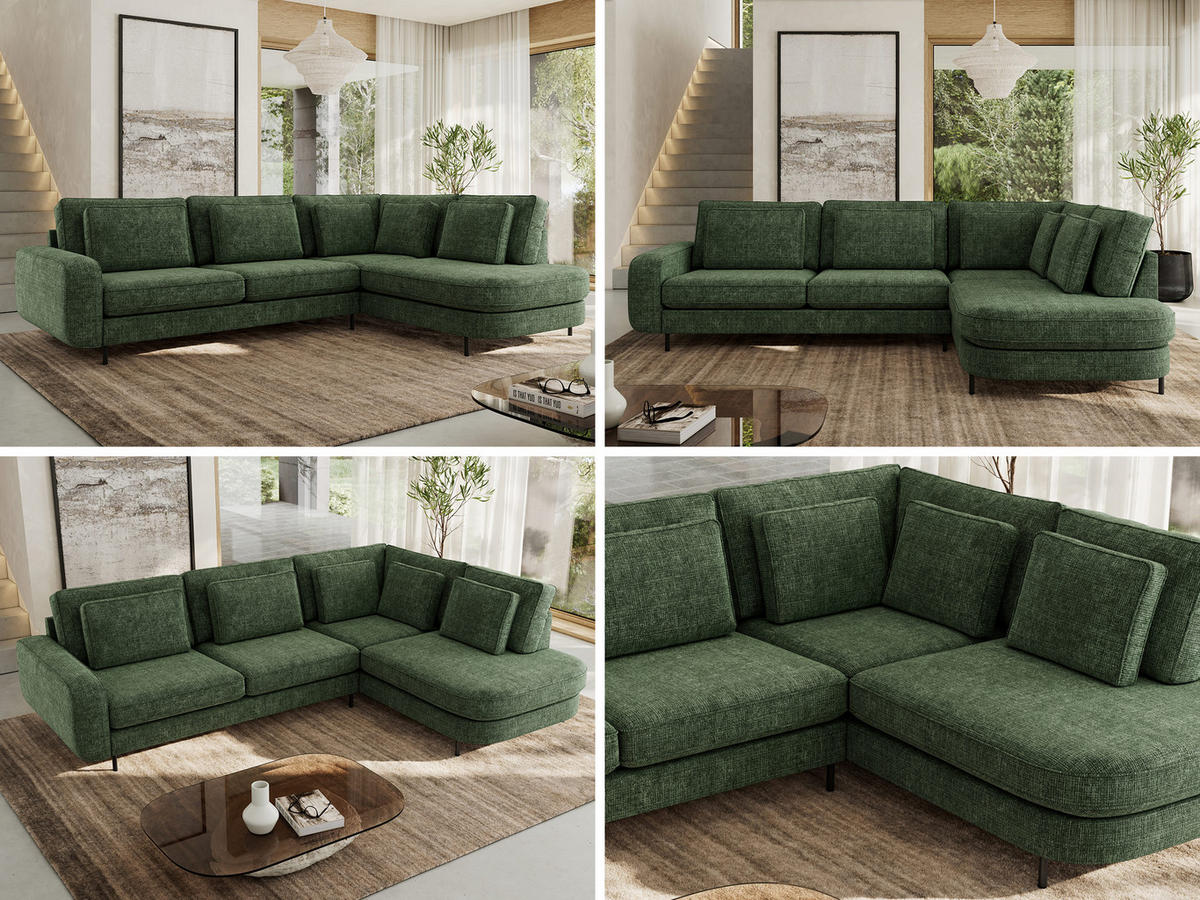ROHOVÁ SEDAČKA CALENO L - Tmavě zelená hladký senil - Levá Strana - černá/tmavě zelená, kov/textil (317/225cm) - MKS
