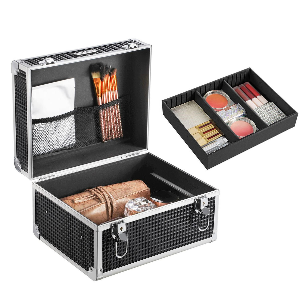 KOSMETIKKOFFER MAKE-UP KOFFER - Schwarz, Holzwerkstoff (24/19/30cm) - Hansiro