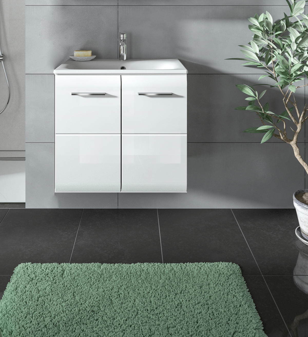 WASCHTISCH inkl. Waschbecken ICE (B/H/T: ca. 60/55/46 cm) in Weiß/weiß hochglanz - Weiß, Holzwerkstoff (60/55/46cm)