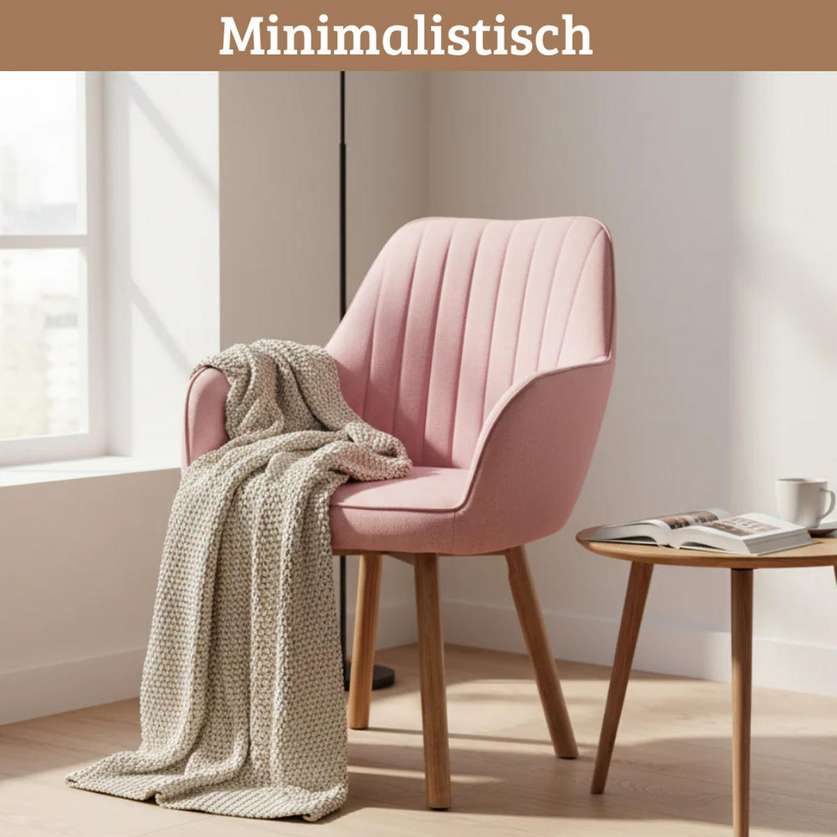ESSZIMMERSTÜHLE 2er-Set ELLA Stoffbezug Rosa Eichenholz - Rosa, Eichenholz/Holz (47/85/47cm) - DELUKE