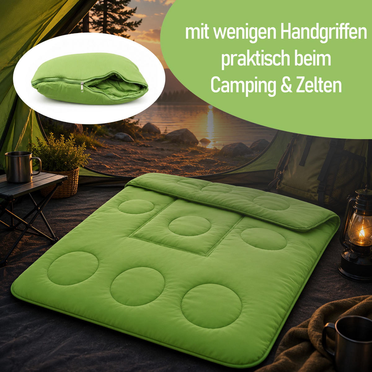 VERWANDLUNGSDECKE 2 in 1 - Grün 135x200 cm - Grün, Textil (135/200cm) - Bestlivings