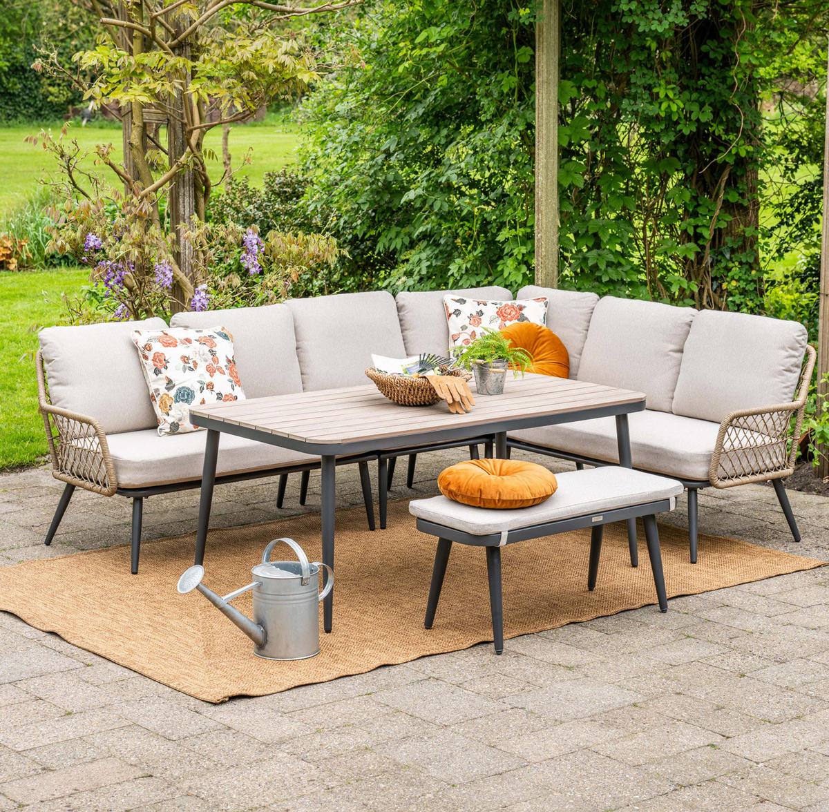 GARTENLOUNGESET Allasio 5-tlg., Premium Dining Set, Gartenmöbelset - Anthrazit, Metall - GARDEN IMPRESSIONS