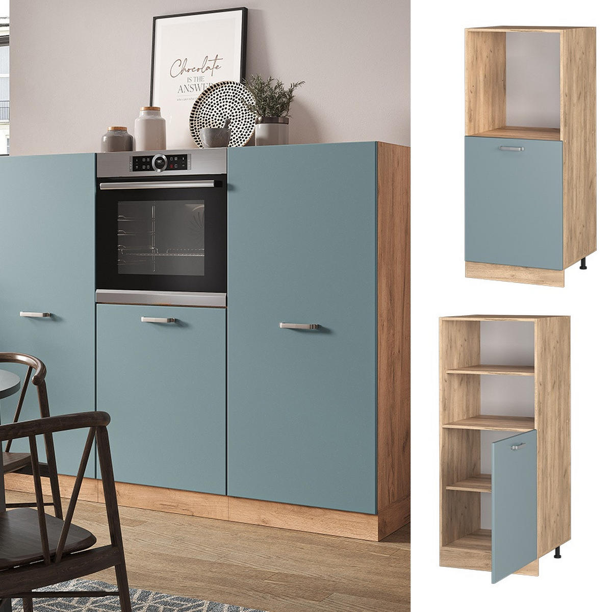 HERDUMBAUSCHRANK R-Line Blau-Grau 60 cm - Honigeiche/Blaugrau, Holzwerkstoff (60/143/57cm) - Vicco