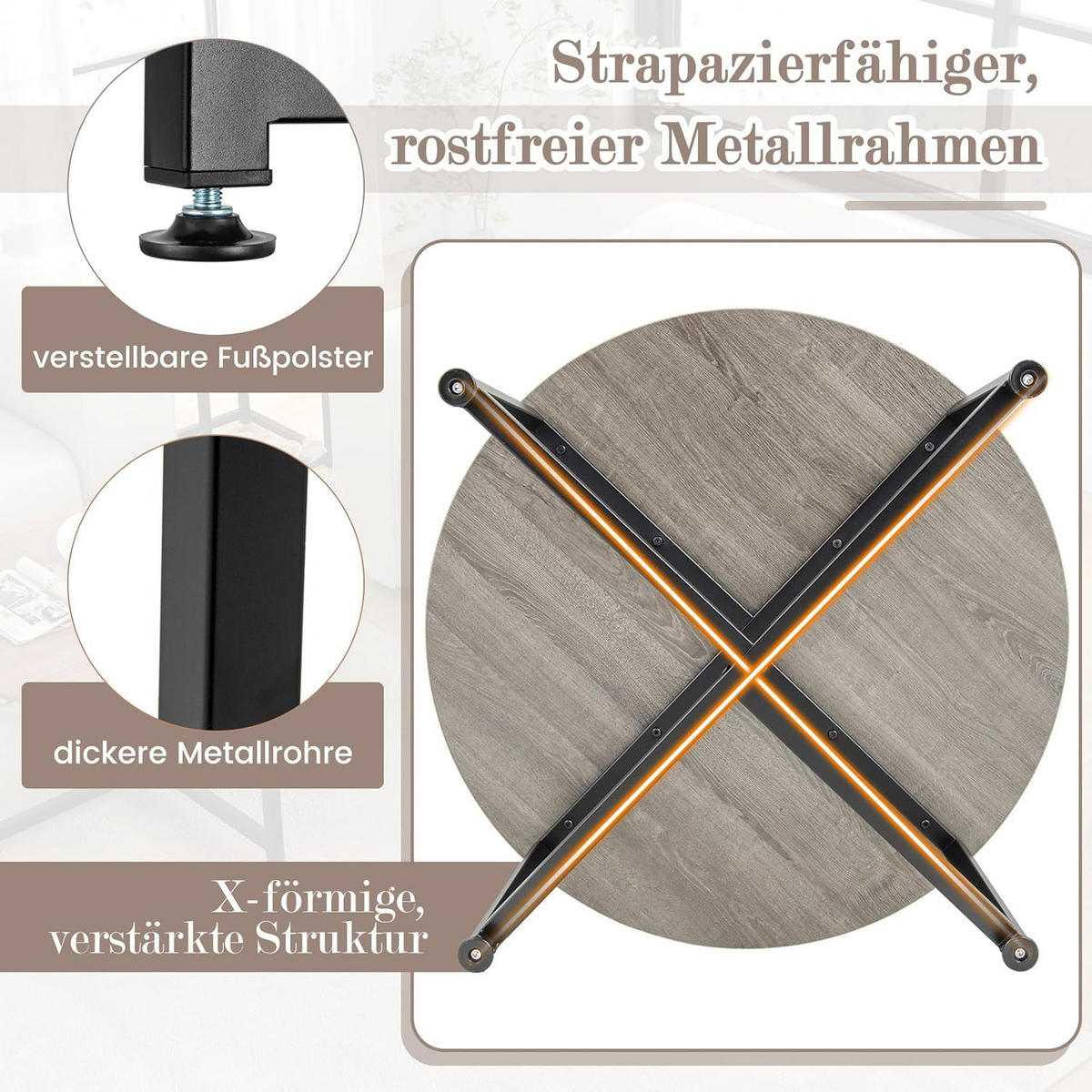 BEISTELLTISCH Grau(3-teilig) - Grau, Holzwerkstoff (80/80/42cm) - COSTWAY