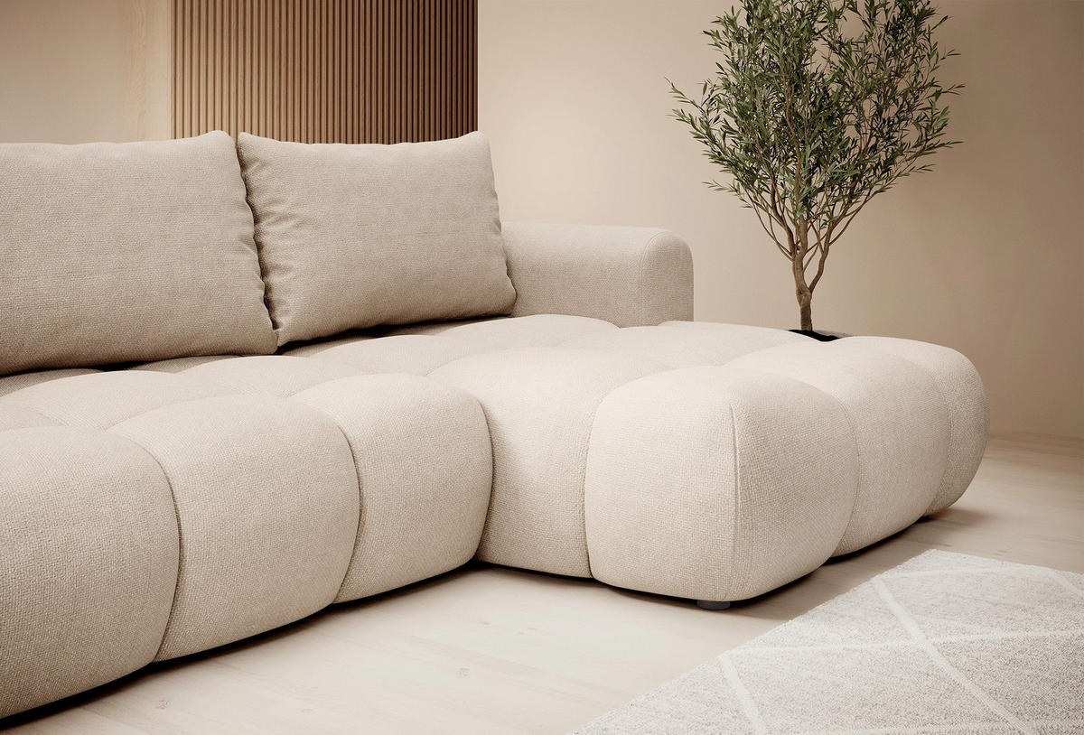 ECKSOFA Ombo Beige Chenille 280 cm - Beige/Schwarz, Kunststoff/Textil (284/167cm) - Selsey