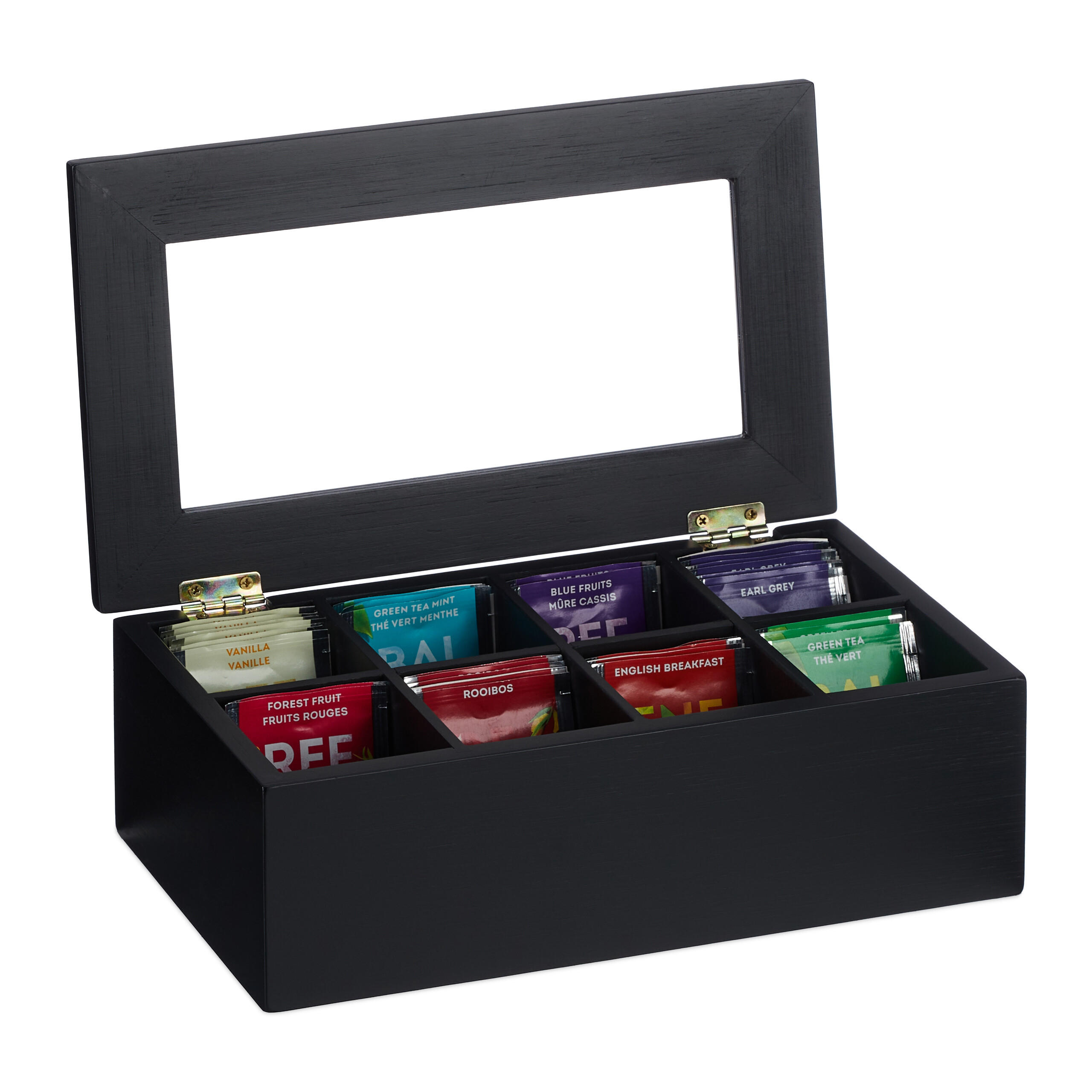 TEEBOX - Schwarz, Holz/Kunststoff (28/9/16cm) - Relaxdays