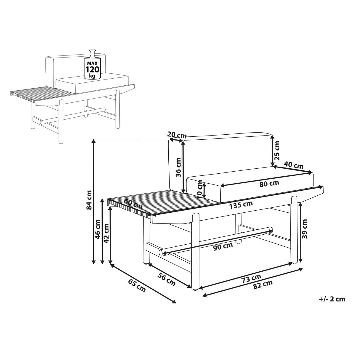 GARTENBANK Heller Holzfarbton Giaveno - Hellbraun/Weiß, Holz (135/84/65cm) - Beliani