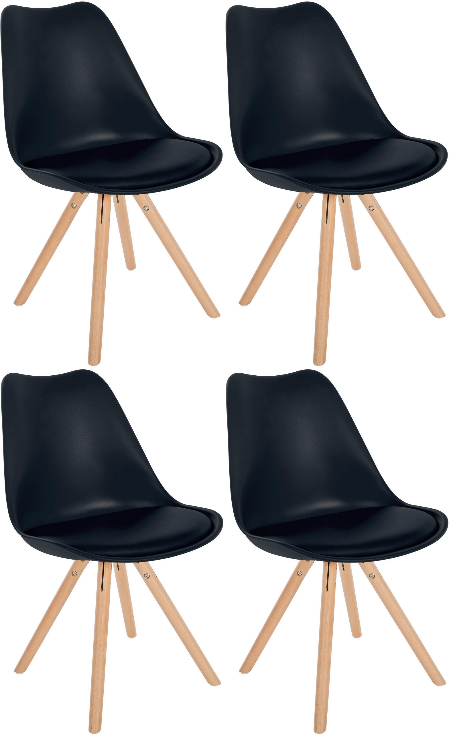 STUHL 4er Set Kunststoff schwarz - Eukalyptusholzfarben/Schwarz, Holz/Kunststoff (48/81/54cm) - CLP