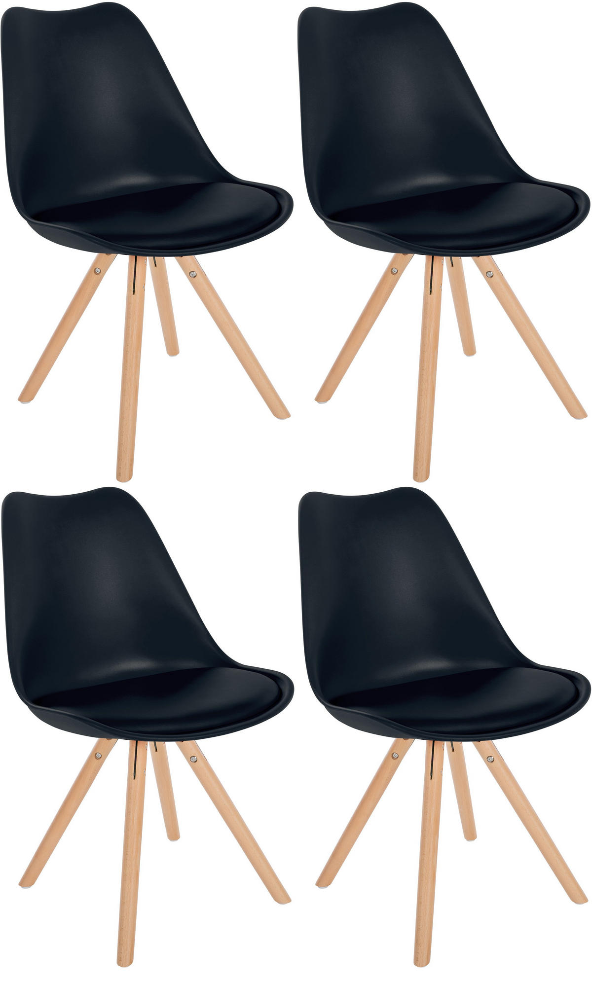 STUHL 4er Set Kunststoff schwarz - Eukalyptusholzfarben/Schwarz, Holz/Kunststoff (48/81/54cm) - CLP