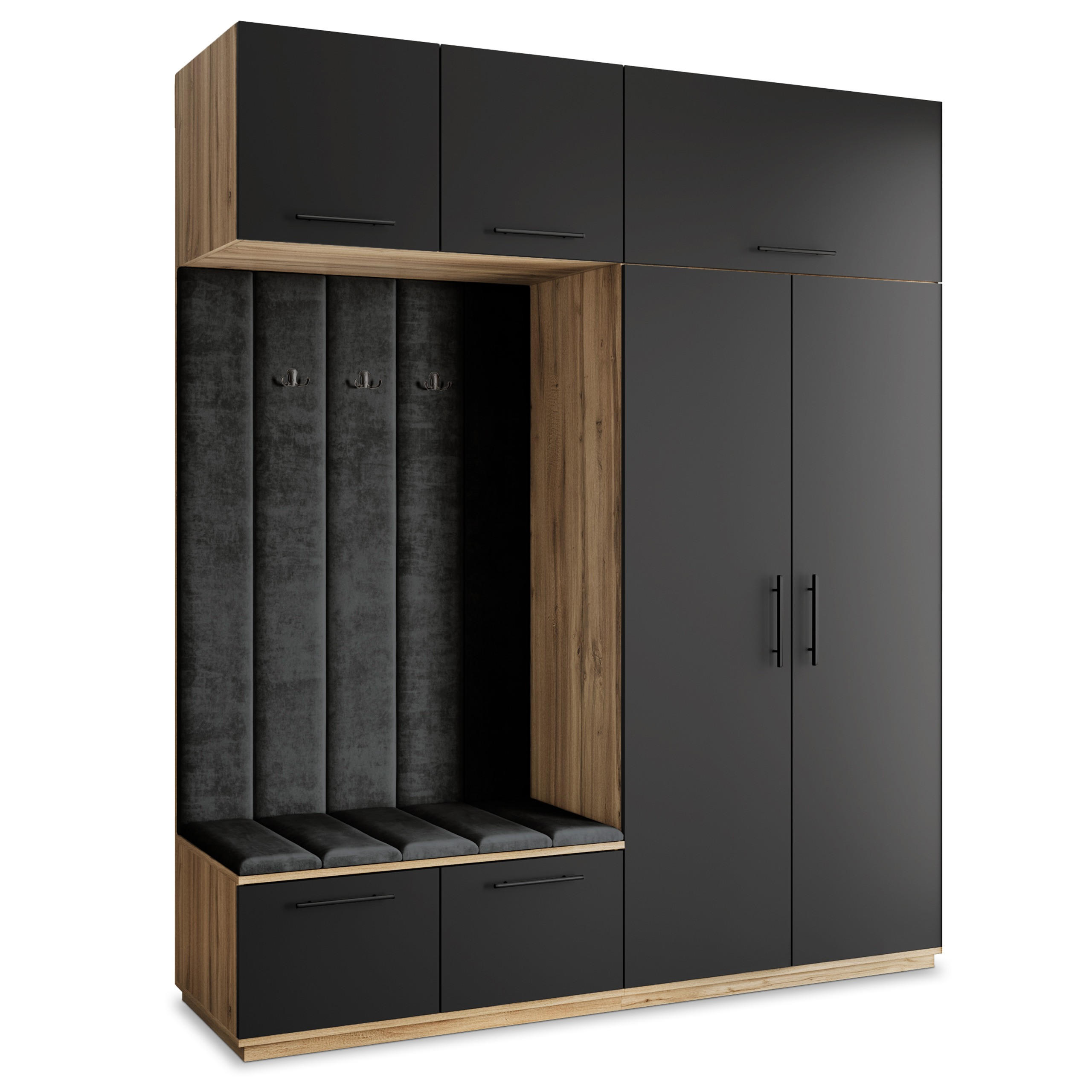 Masseno Garderobenschrank Eiche Wotan, Schwarz, Schwarz 200x240x60 cm