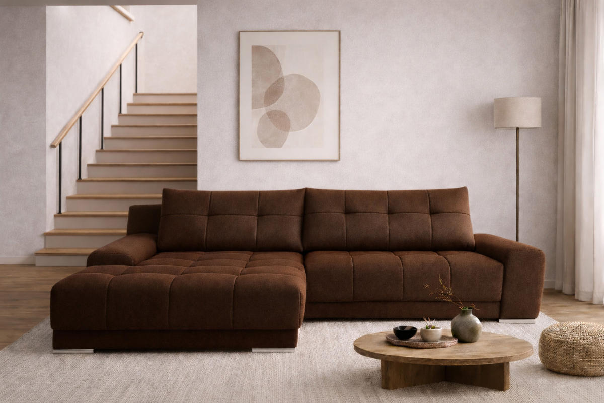 ECKSOFA WAVE Mit Schlaffunktion, Stoff SORO, Braun Links - Braun, Holz (105/281cm) - Kaiser Möbel