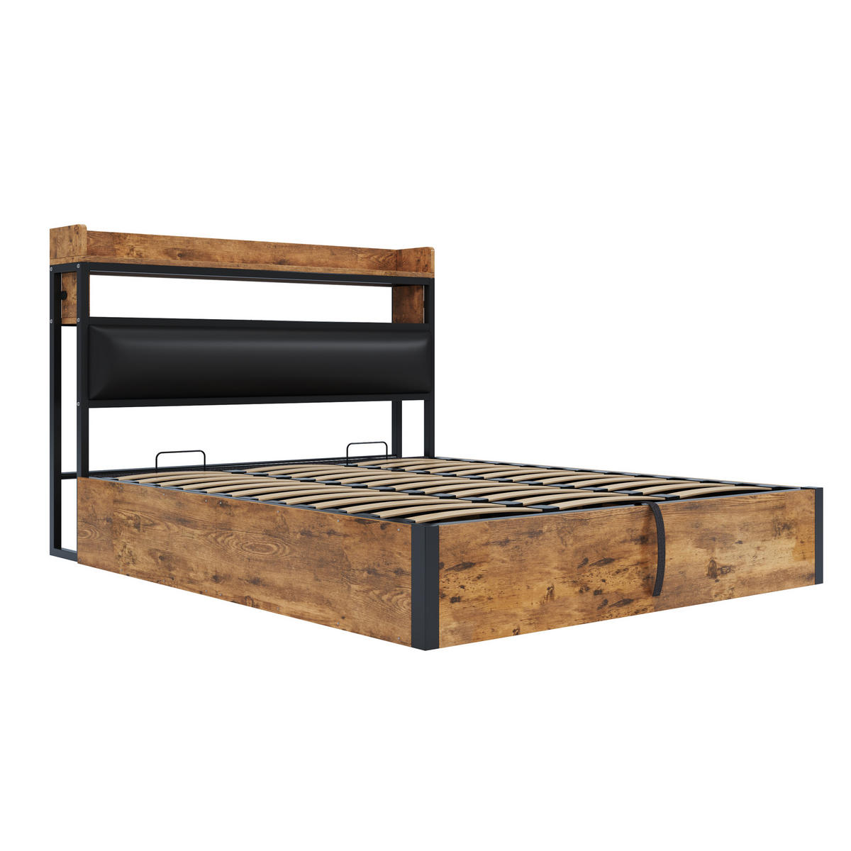 STAURRAUMBETT 180/200 cm DE-02023, in Schwarz, mit hydraulischem Hub und USB - Schwarz, Metall (180/200cm) - ComfortXL