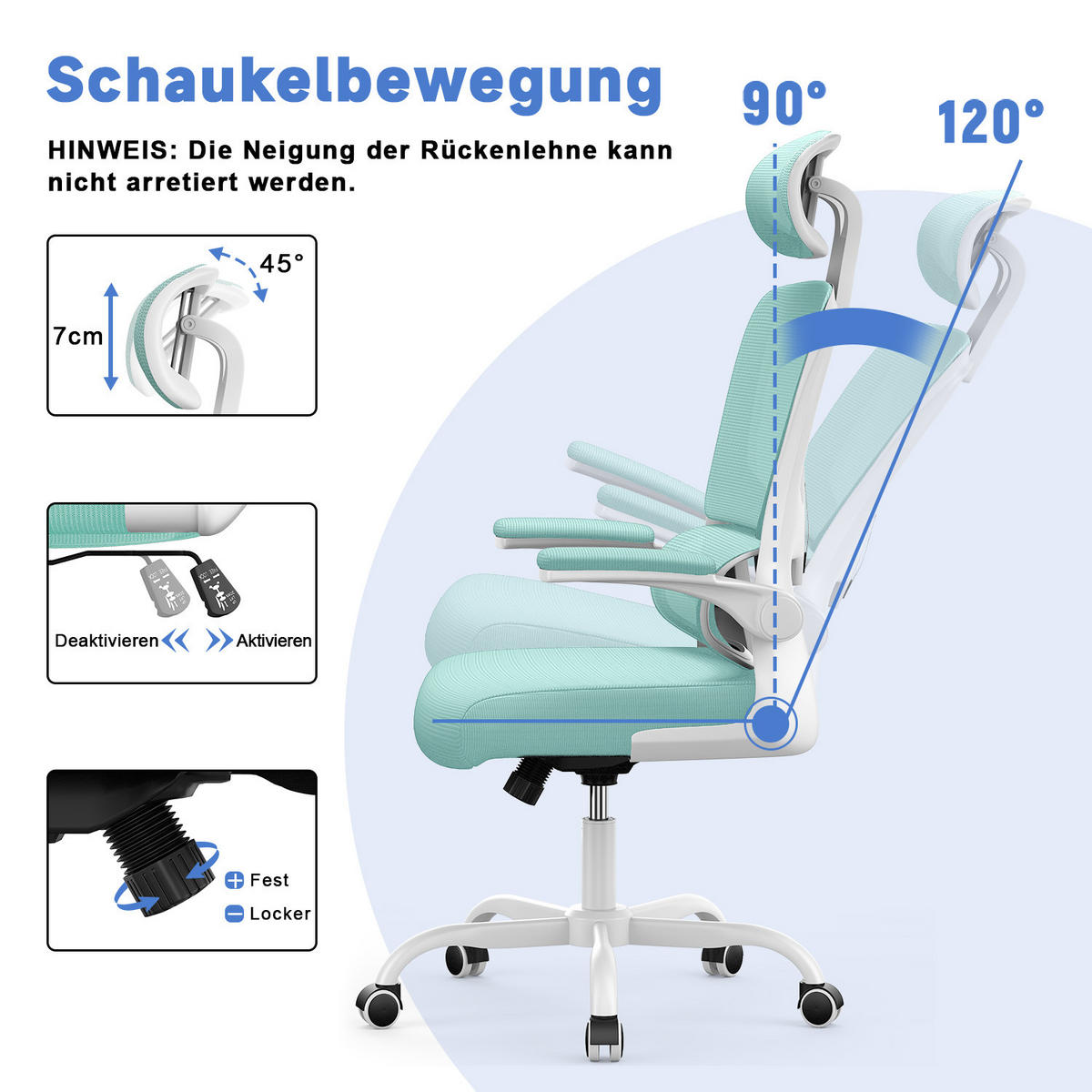 COMPUTERSTUHL drehbar, Wippfunktion – Grün - Grün, Metall (54/127/54cm) - Rattantree