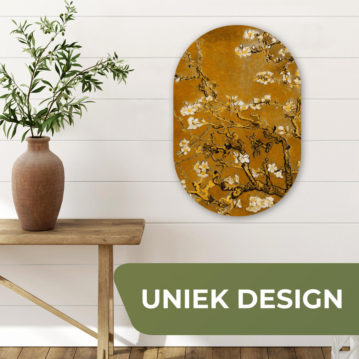 WANDBILD Mandelblüte - Kunst - Van Gogh - Gold Deko Wohnzimmer 40x60 cm - Wengefarben, Kunststoff (40/60cm) - MuchoWow
