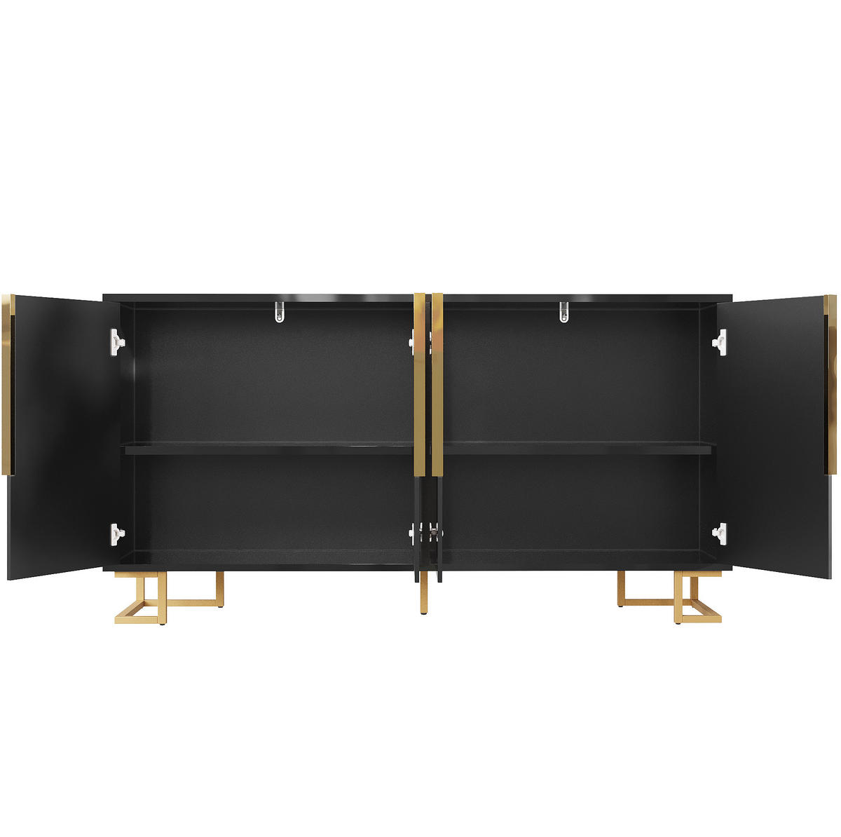 SIDEBOARD aus MDF 152x40x75 cm Schwarz mit 2 Türen, 4 Fächern, geometrischer Front und Kippschutz - Schwarz, Holzwerkstoff (152/75/40cm) - Modfu