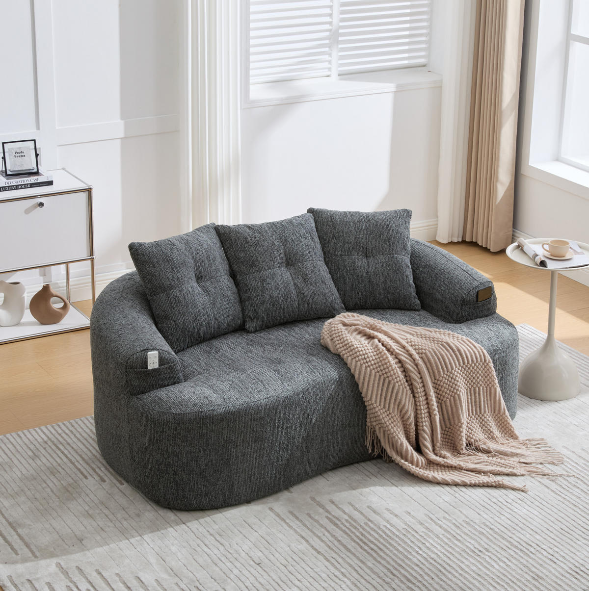 SOFA 2-Sitzer 164 x 92 x 60 cm Chenille Grau - Grau, Holzwerkstoff (164/60/92cm) - Meubliv