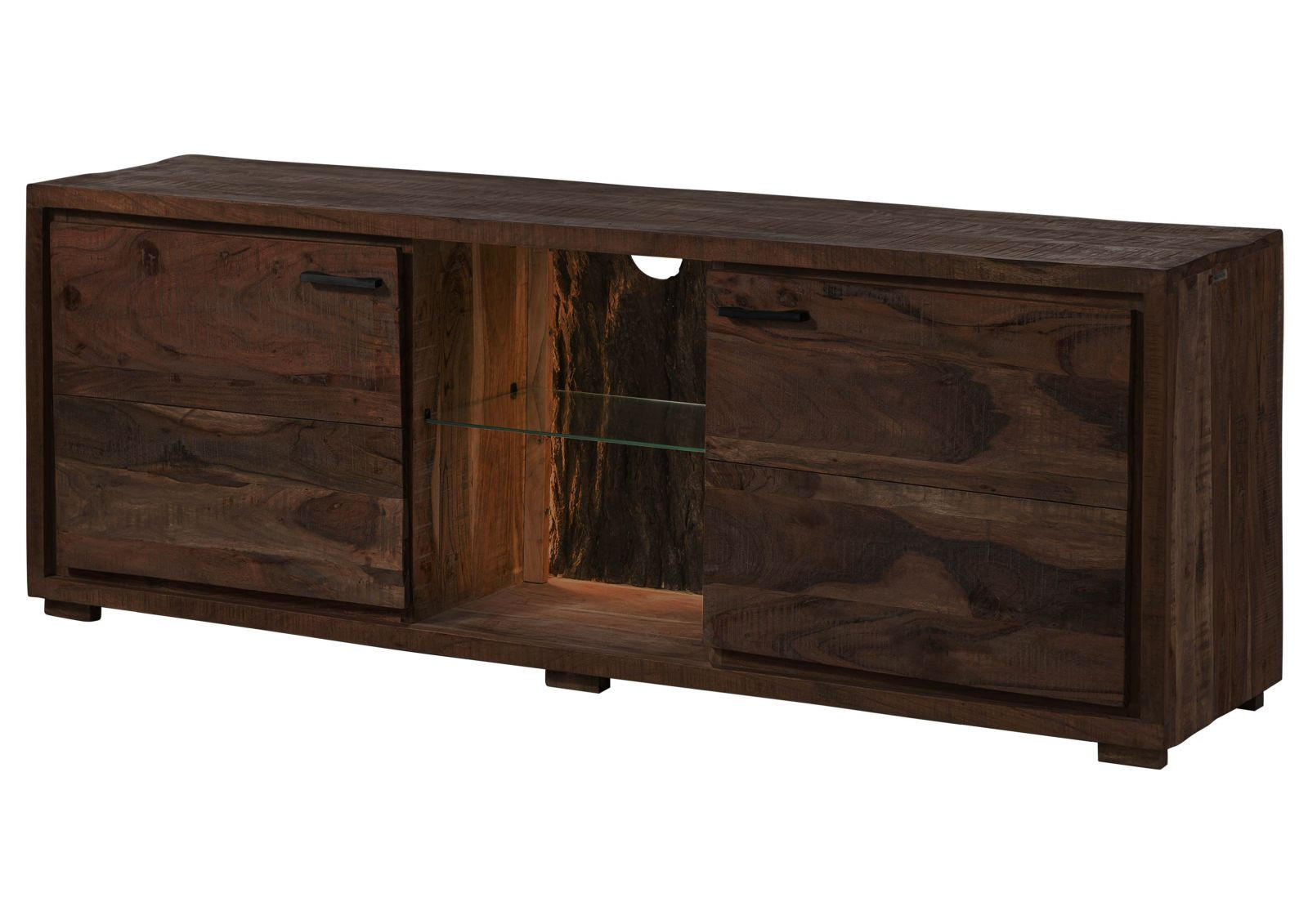 TV-BOARD Akazie 175x40x63 dunkelbraun lackiert BARK #211 - Dunkelbraun, Holz (175/63/40cm) - Massivmoebel24
