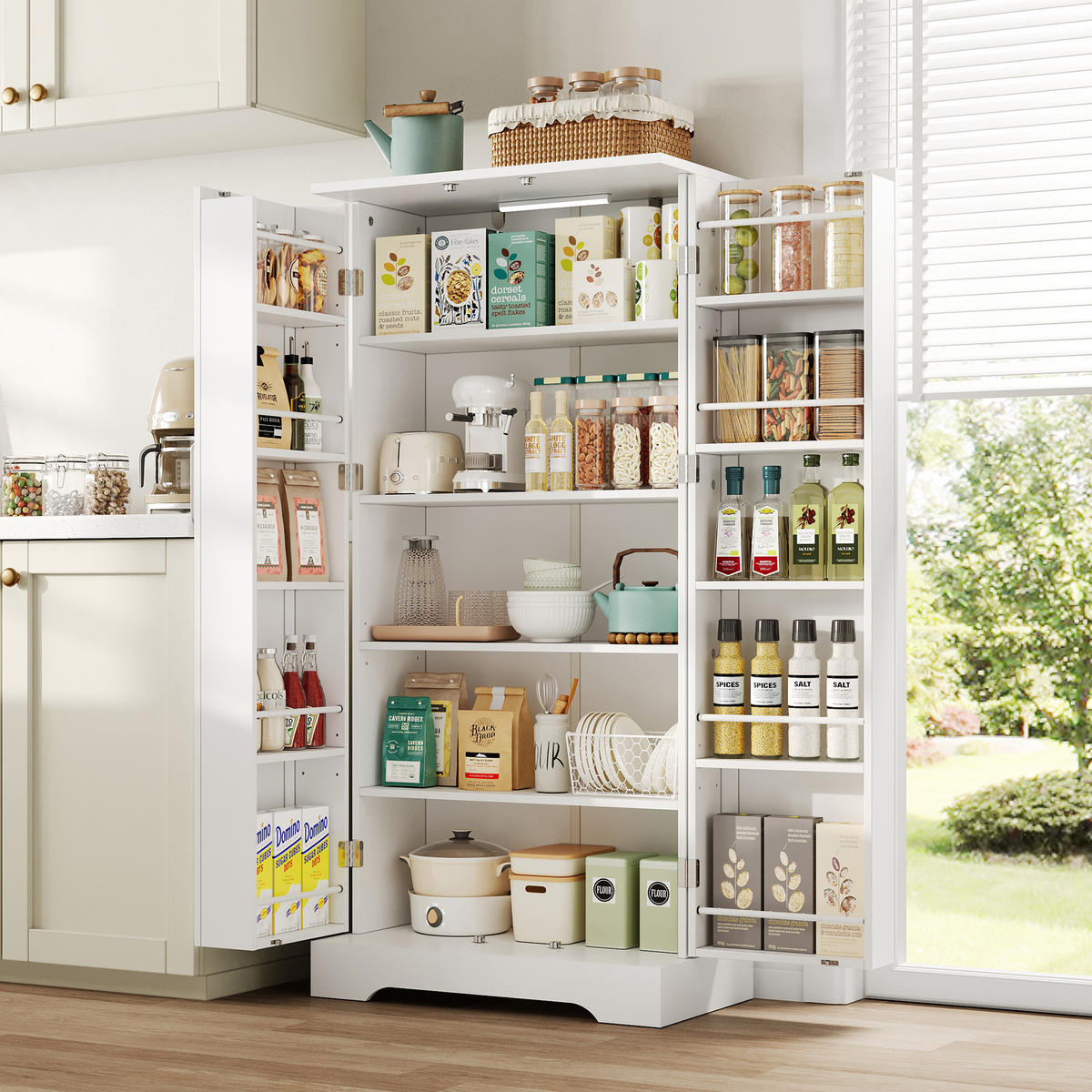 BUFFETSCHRANK 60/35/128 cm aus MDF mit LED-Sensorleuchte und höhenverstellbaren Einlegeböden, Weiß - Weiß, Holzwerkstoff (60/128/35cm) - Redom