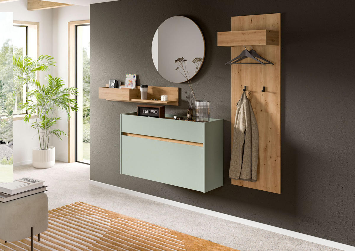 GARDEROBE Flow (B/H/T: ca. 205/197/32 cm) 4 tlg. in Salbei/Salbei - Salbeigrün, Holzwerkstoff (205/197/32cm) - Homes & Jones