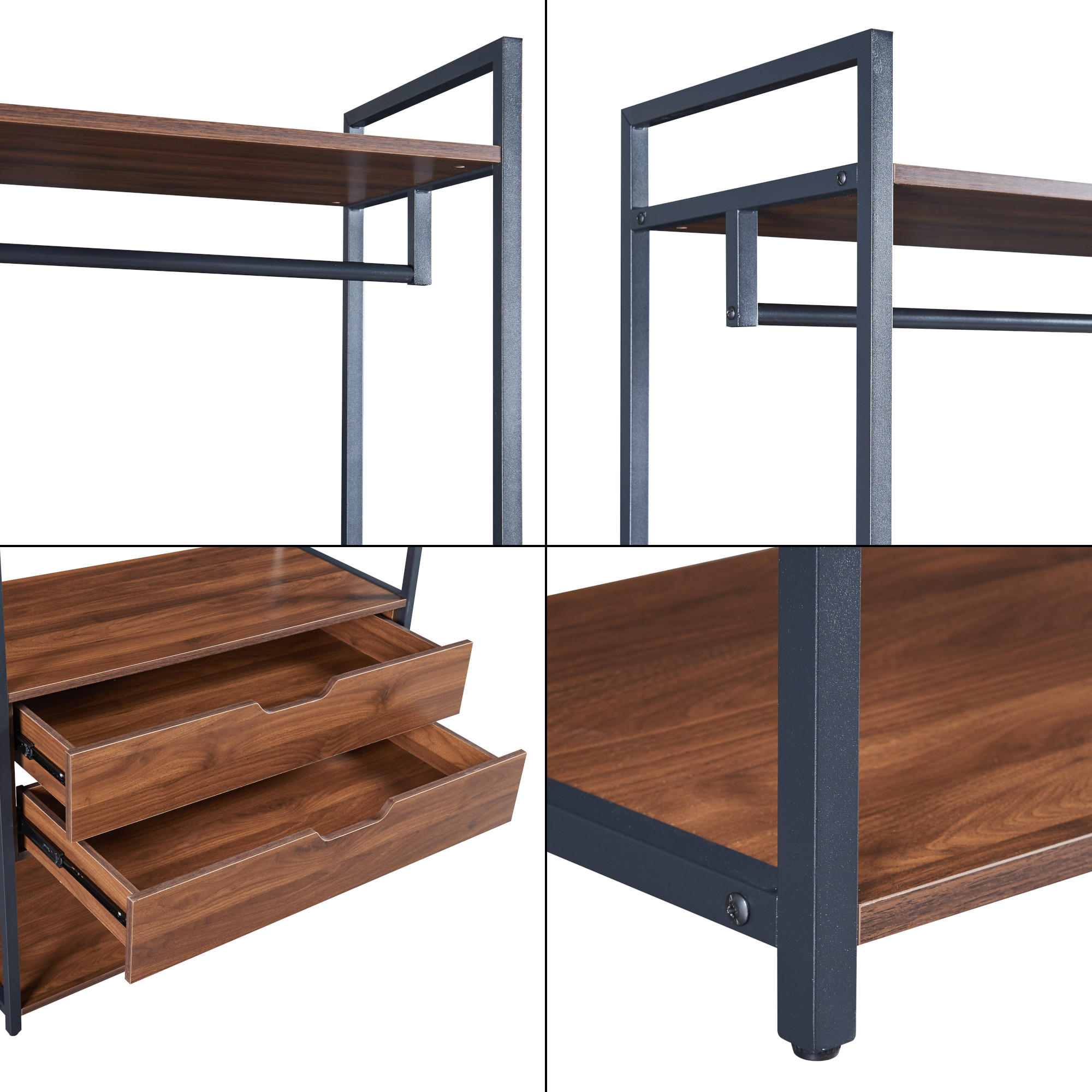 GARDEROBENSTÄNDER Larem - Walnussfarben/Schwarz, Holzwerkstoff/Metall (84/180/40cm) - [en.casa]