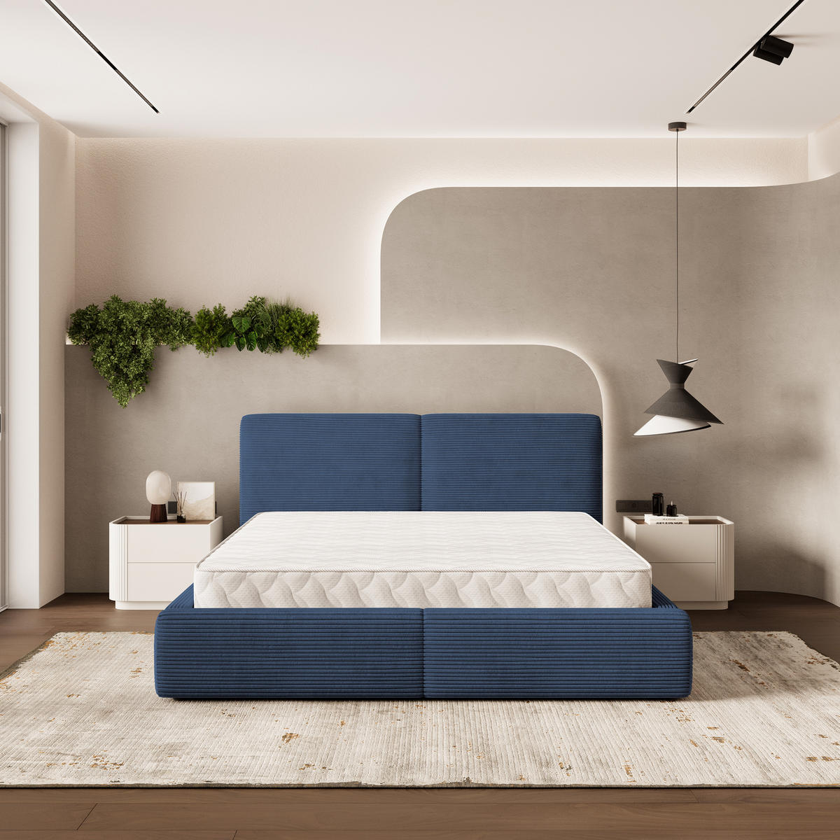 POLSTERBETT FELURO P 200x200 cm mit Bettkästen - Blau - Blau, Holz/Textil - MASSENO