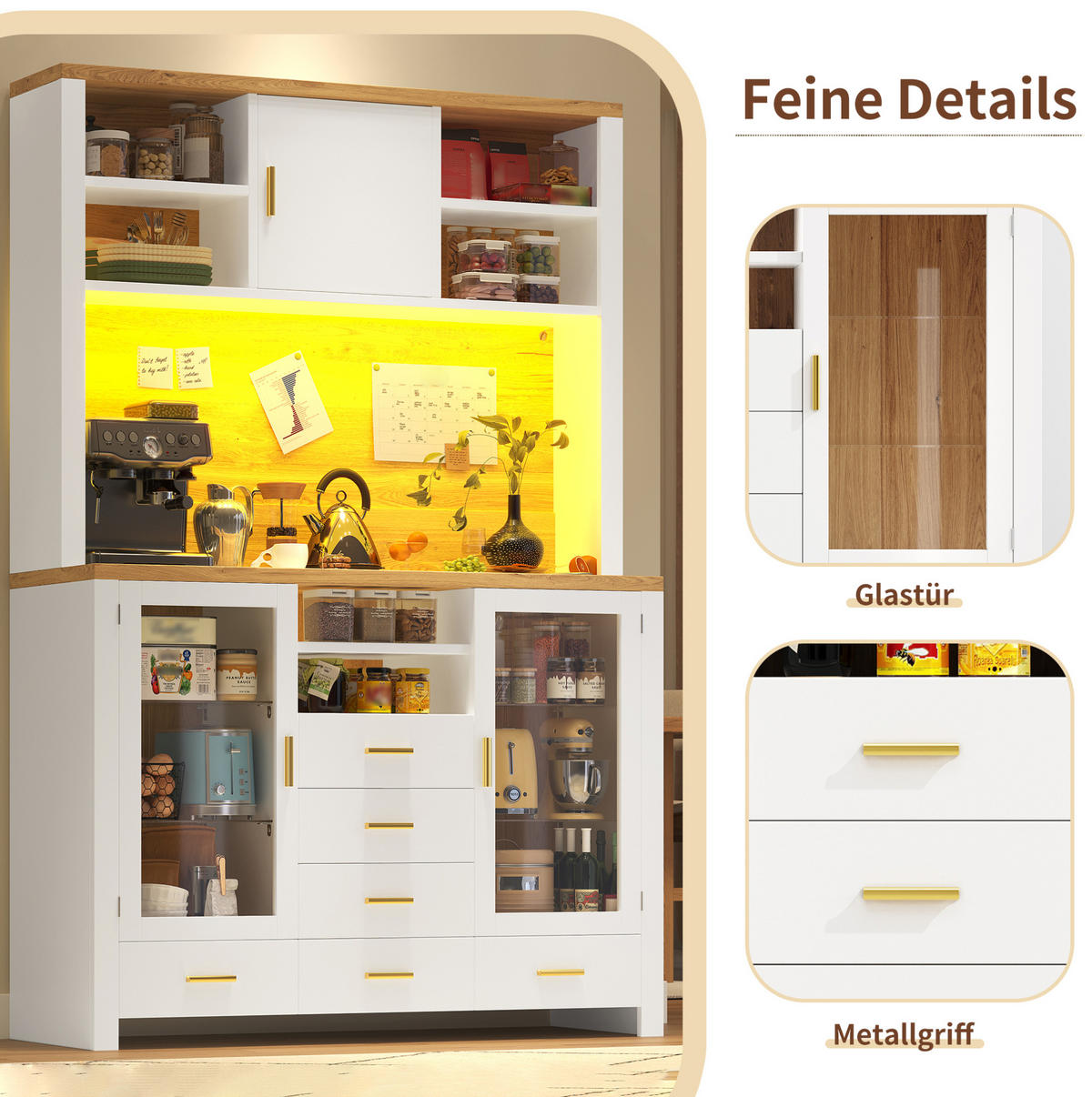 BUFFETSCHRANK 120/40/188 cm Weiß aus MDF mit LED-Lichtleiste - Weiß, Holzwerkstoff (120/188/40cm) - OKWISH