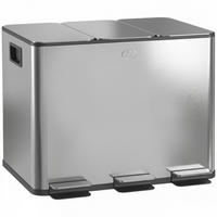 MÜLLEIMER 3 Fach 60L Edelstahl Treteimer Soft Close Silber 61,9/36,6/56,7 cm - Silberfarben, Metall (36.6/56.7/61.9cm) - Rolipo