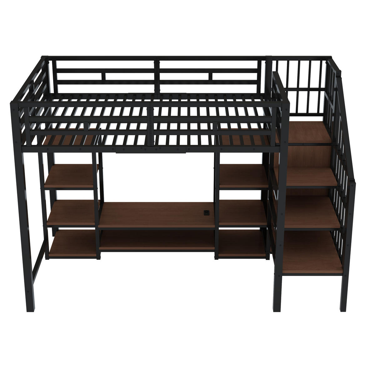 HOCHBETT 90/200 cm in Schwarz mit TV-Ständer und Steckdose - Schwarz, Metall (90/200cm) - Flora Grace