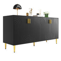 SIDEBOARD 152/40/75 cm in Schwarz mit 2 Türen & Wellendesign - Schwarz, Holzwerkstoff (152/75/40cm) - BEAOK