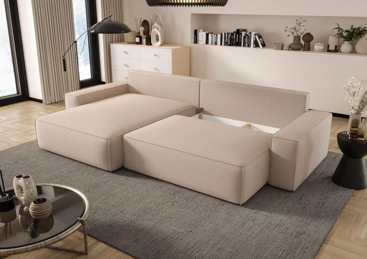 ECKSOFA MONA mit Schlaffunktion QUELLE 06 Links - Beige, Textil (175/280cm) - Bedante