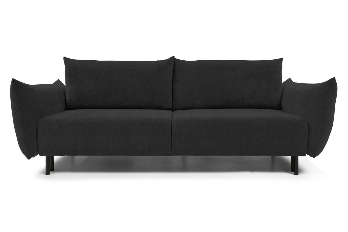 SOFA ADEL - Schlaffunktion Und Bettkasten, Wellenfederung, PUR-Schaum, Schwarze Metallfüße lose Rückenkissen, freistehend, 240x108x75 cm Dark grey - Dunkelgrau, Holz/Textil (240/75/108cm) - DomoHome