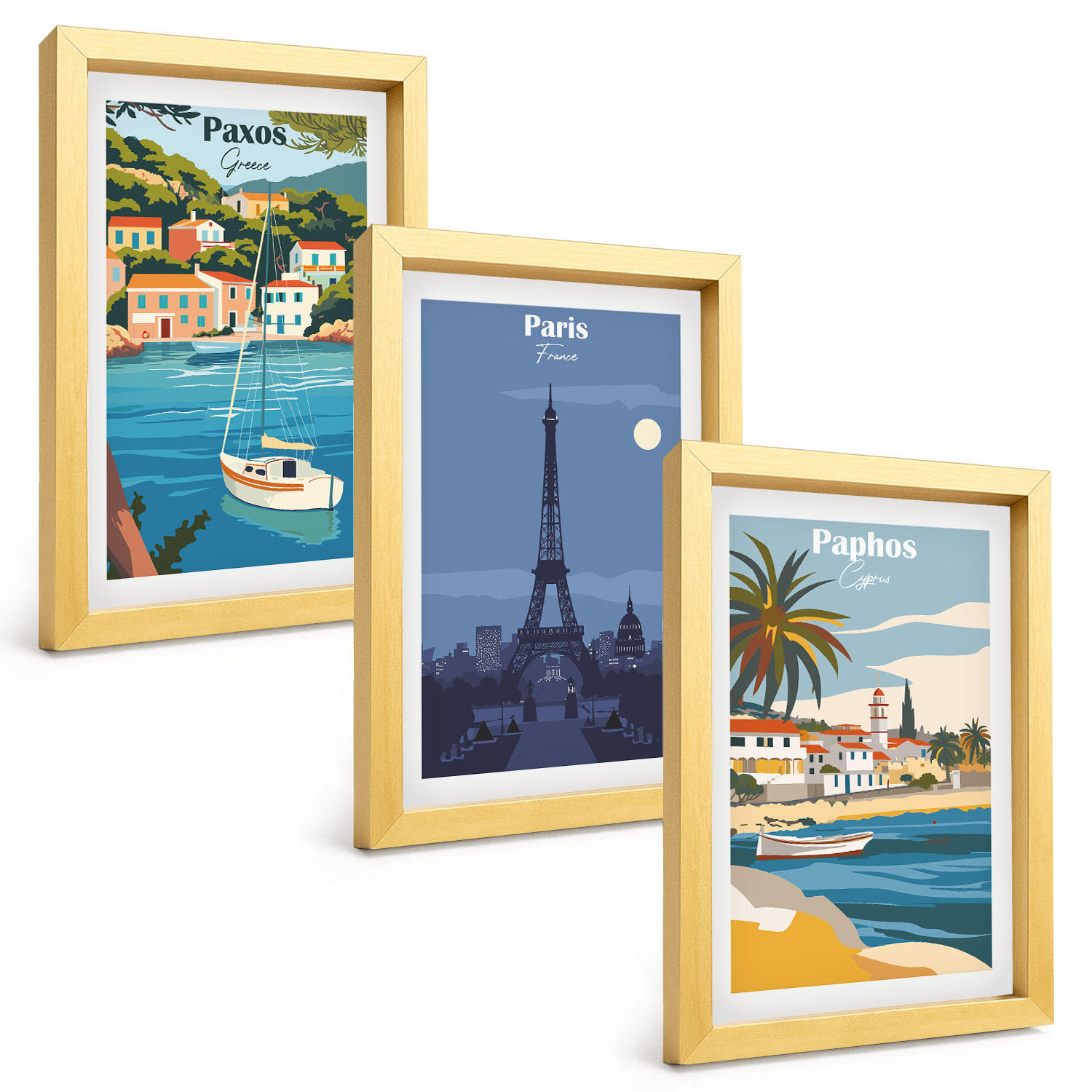 BILDER SET 3er Set - 20x30 cm Goldrahmen - Küstenstädte und Architektur - Goldfarben, Kunststoff (20/30cm) - TULUP