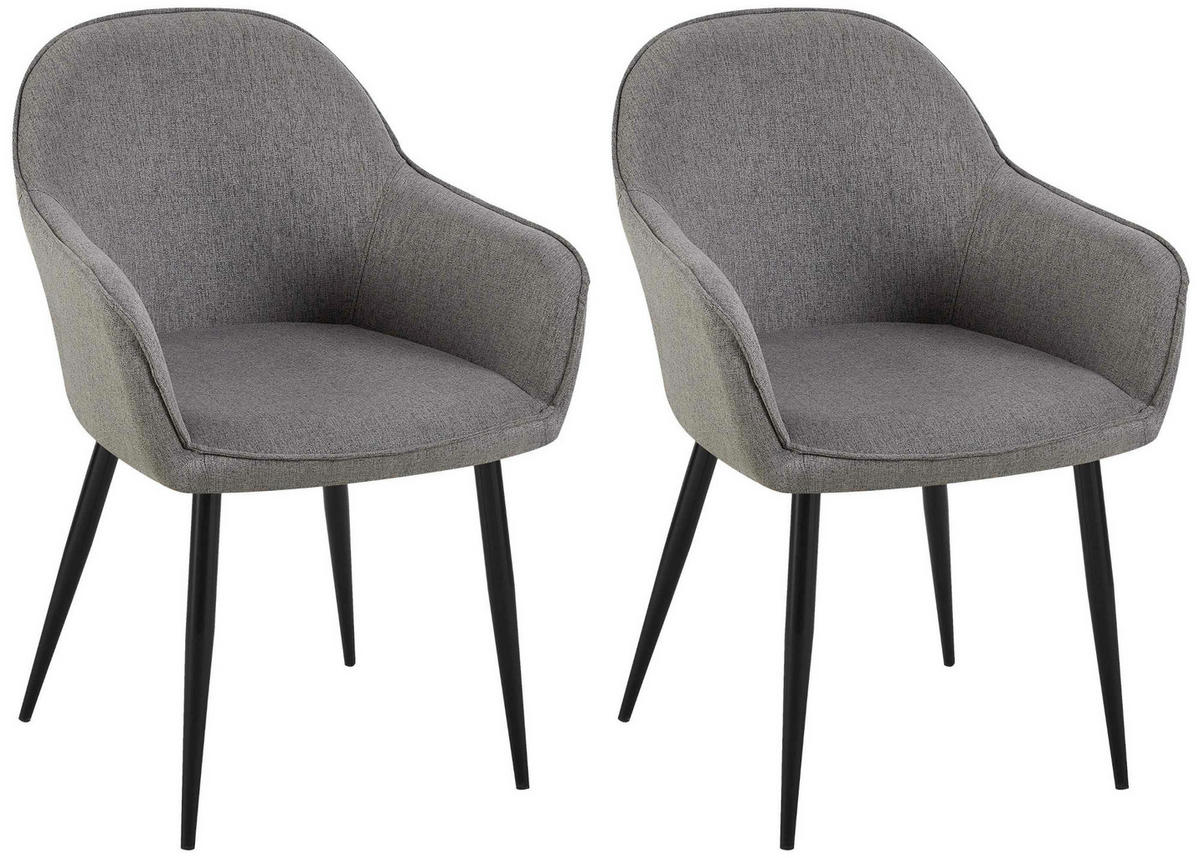 WOHNZIMMERSTUHL 2er Set Stoff dunkelgrau - Dunkelgrau/Schwarz, Textil/Metall (60/84/60cm) - CLP