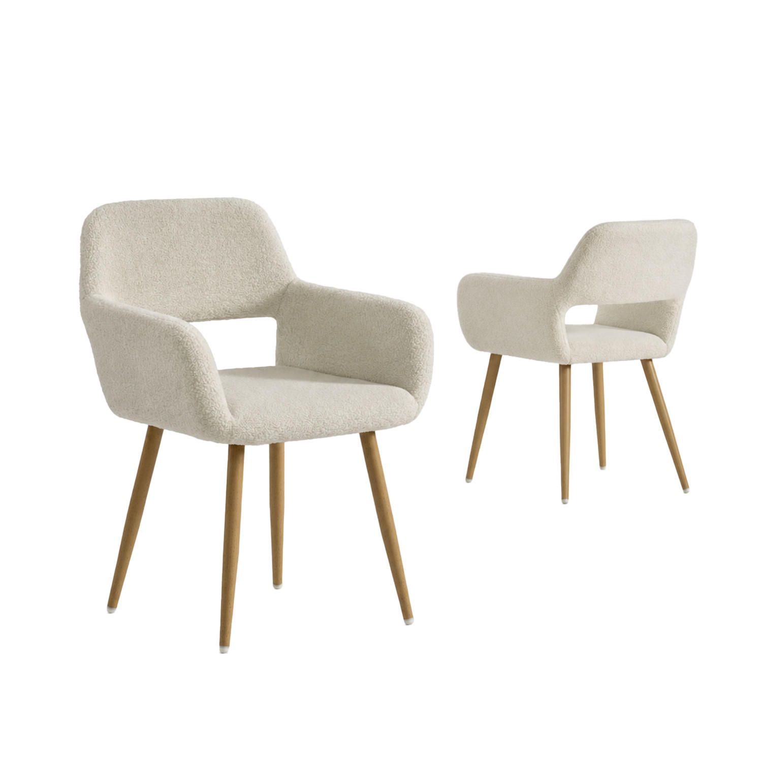 BÜROSTÜHLE 2er-Set, skandinavisches Design, gepolsterte Sitzfläche aus Wollstoff, Holzbeine, Beige - Beige, Textil/Metall (56/78/52cm) - Meubles Cosy